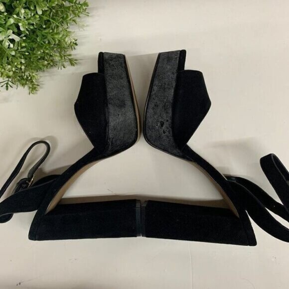 Aqua Mardi Platform Slingbacks Blocked Heels Sandals Size 9.5M Black Suede - Picture 8 of 11